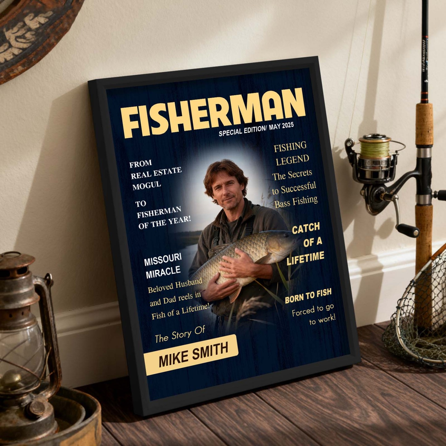 Personalized Fishing Magazine Cover Poster - Angler Funny Fisherman Gift - MyMoonLampUk
