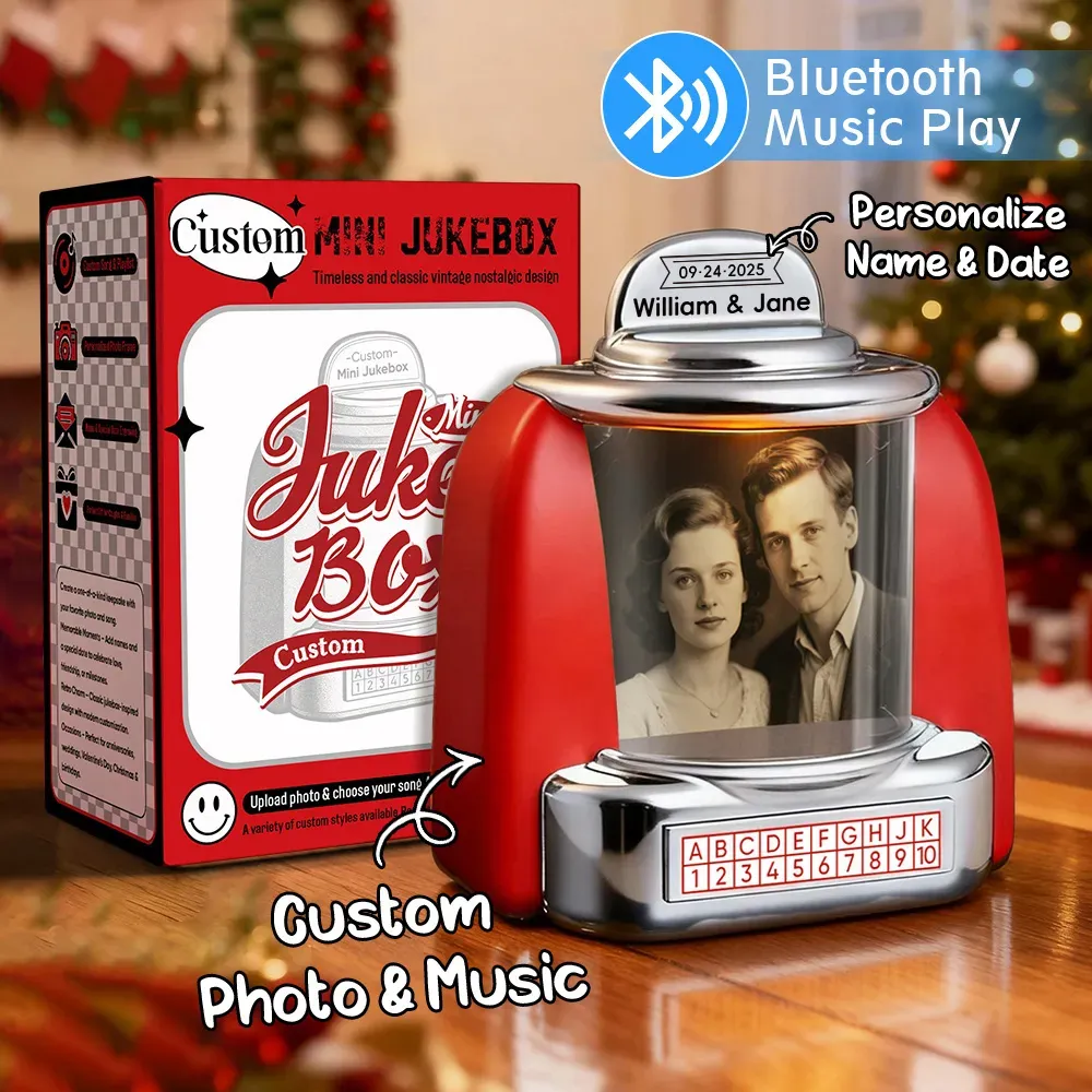 Custom Mini Jukebox Retro Speaker - Personalized Photo & 2 Songs Mini Player with Radio | Vintage Tabletop Home Decor Nostalgic Gift - MyMoonLampUk
