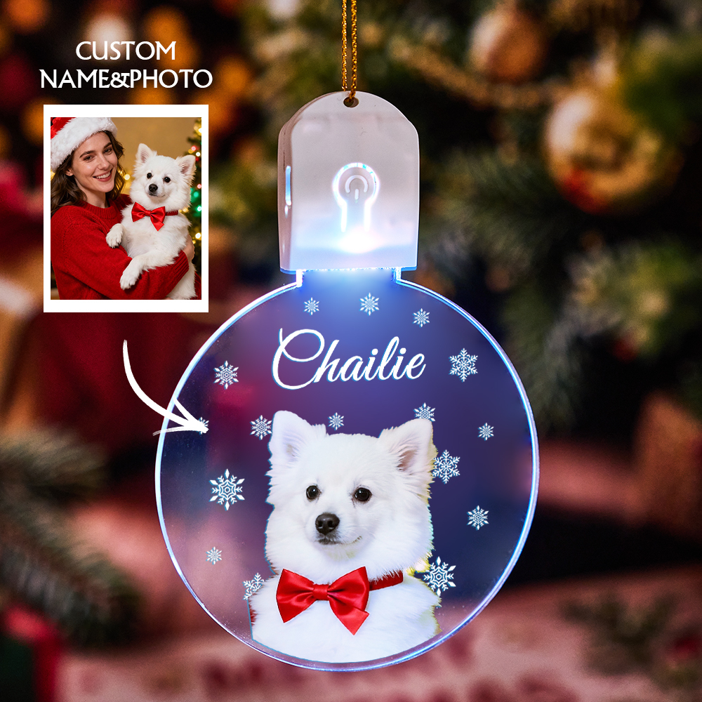 Custom Photo Dog Circle Led Acrylic Ornament Christmas Gift For Dog Lovers - MyMoonLampUk