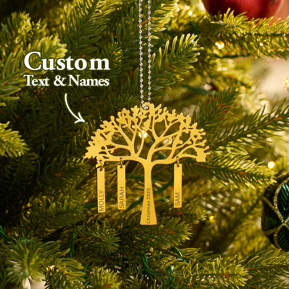 Custom Family Tree Christmas Ornament Personalized Name & Year Engraved Metal Hanging Decoration Festive Family Gift - MyMoonLampUk