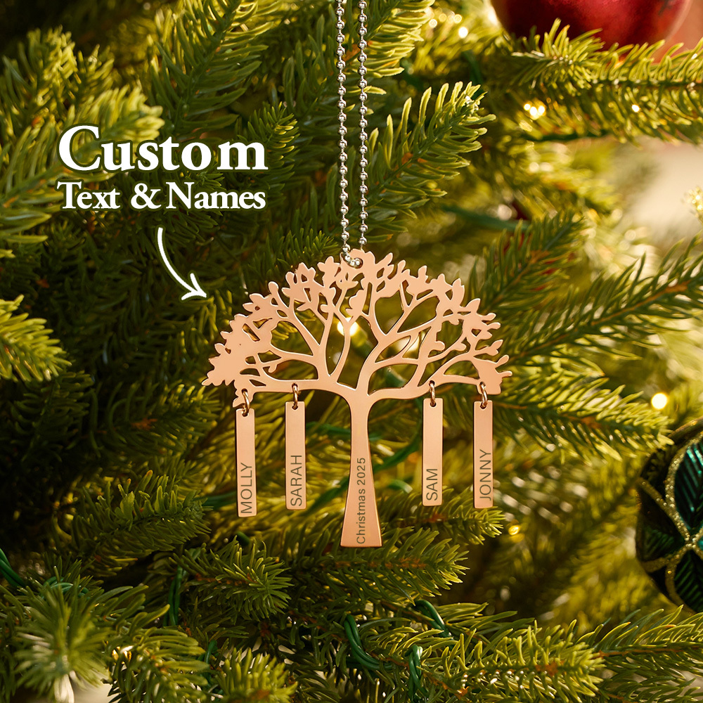 Custom Family Tree Christmas Ornament Personalized Name & Year Engraved Metal Hanging Decoration Festive Family Gift - MyMoonLampUk