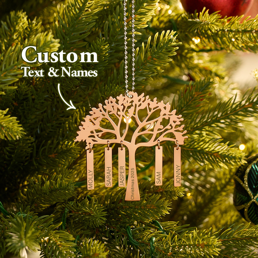 Custom Family Tree Christmas Ornament Personalized Name & Year Engraved Metal Hanging Decoration Festive Family Gift - MyMoonLampUk