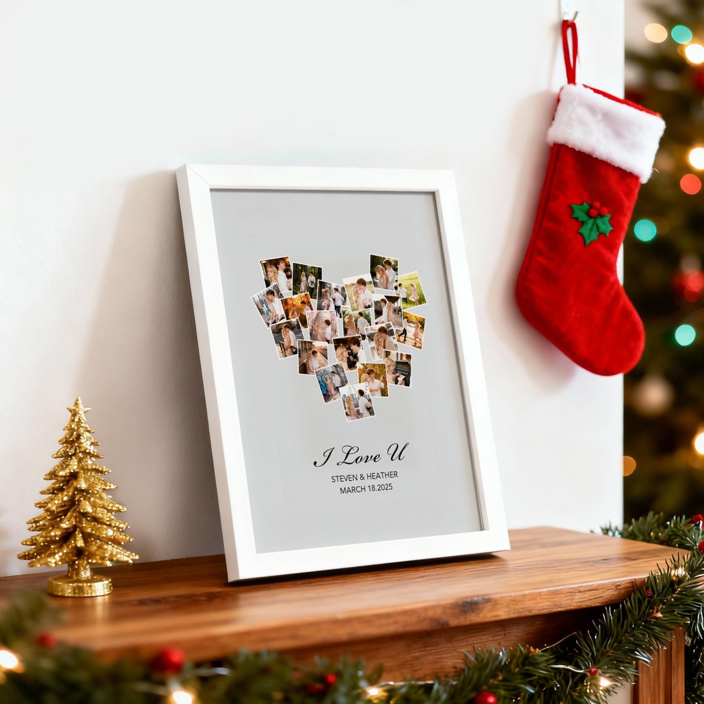 Valentine's Day Gift Custom Photo Frame Personalized 20 Photos and Names Frame Anniversary Gift - MyMoonLampUk