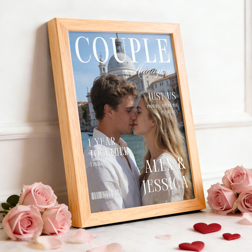 Couple Portrait Magazine Frame Custom Name & Memory Decor Valentine’s Day Gift - MyMoonLampUk