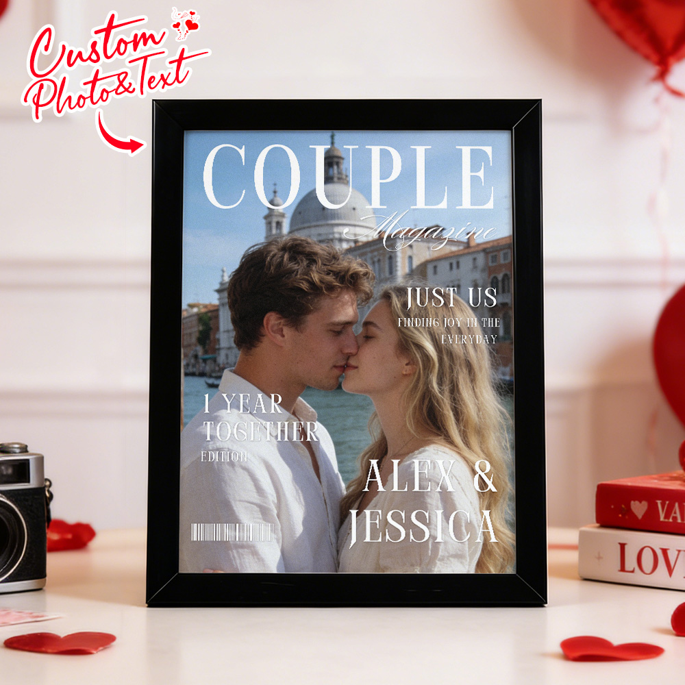 Couple Portrait Magazine Frame Custom Name & Memory Decor Valentine’s Day Gift