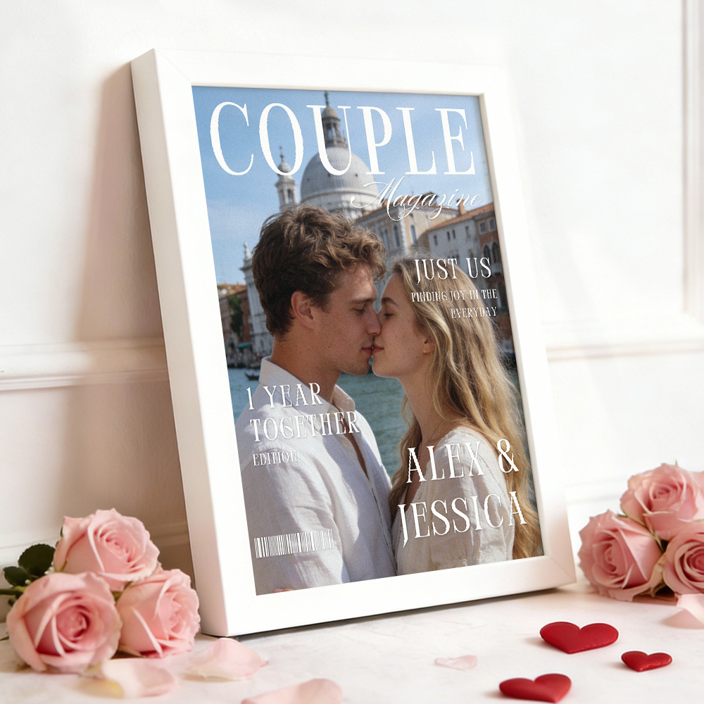 Couple Portrait Magazine Frame Custom Name & Memory Decor Valentine’s Day Gift - MyMoonLampUk