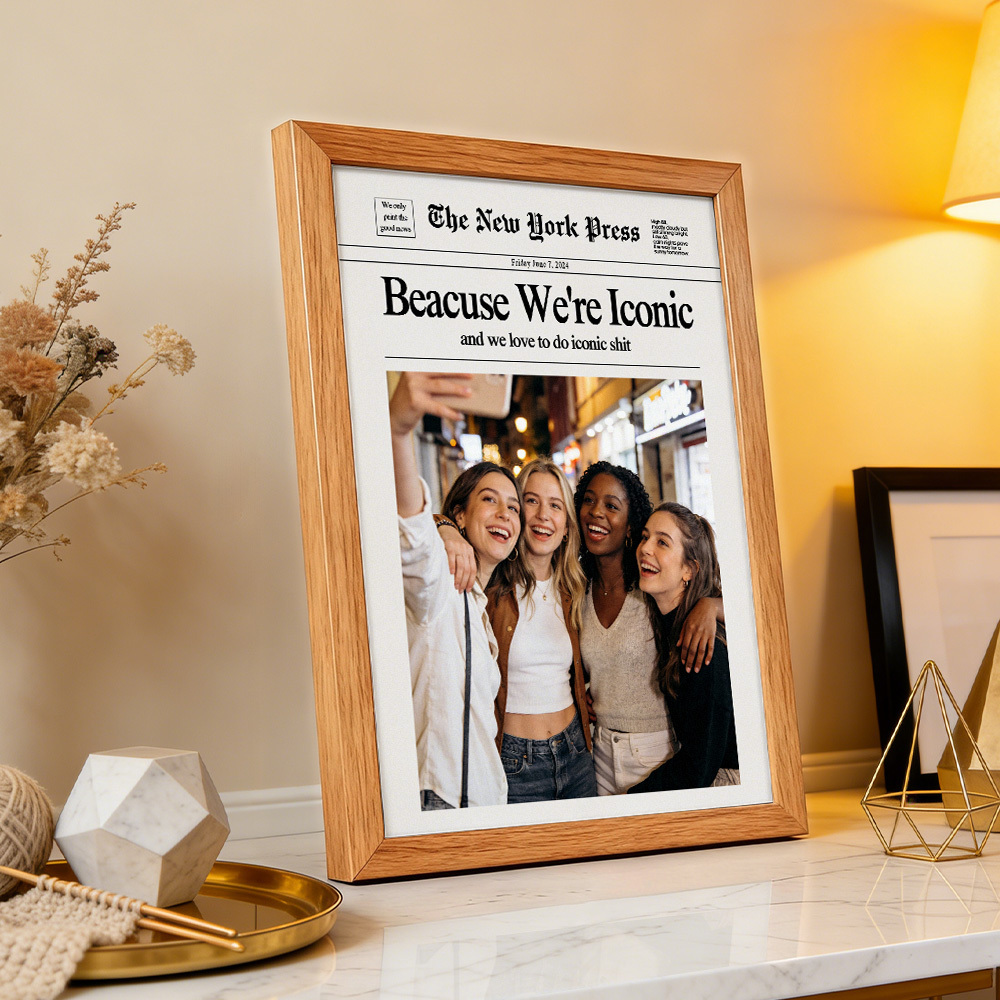 Custom Best Friend Newspaper Photo Frame Iconic BFF Memory Display Gift for Birthday Galentine's Day - MyMoonLampUk