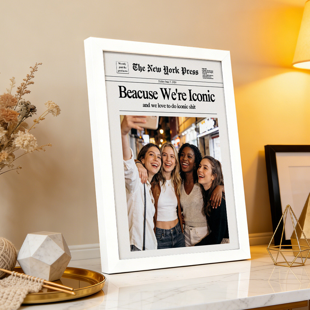 Custom Best Friend Newspaper Photo Frame Iconic BFF Memory Display Gift for Birthday Galentine's Day - MyMoonLampUk