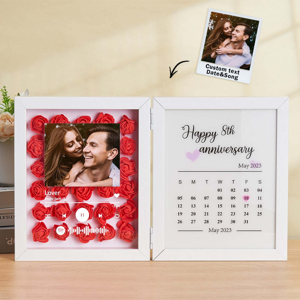 Personalized Photo Rose Flower Foldable Frame Custom Music Code Anniversary Gift for Couple - mymoonlampuk