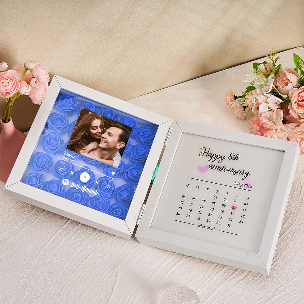 Personalized Photo Rose Flower Foldable Frame Custom Music Code Anniversary Gift for Couple - mymoonlampuk