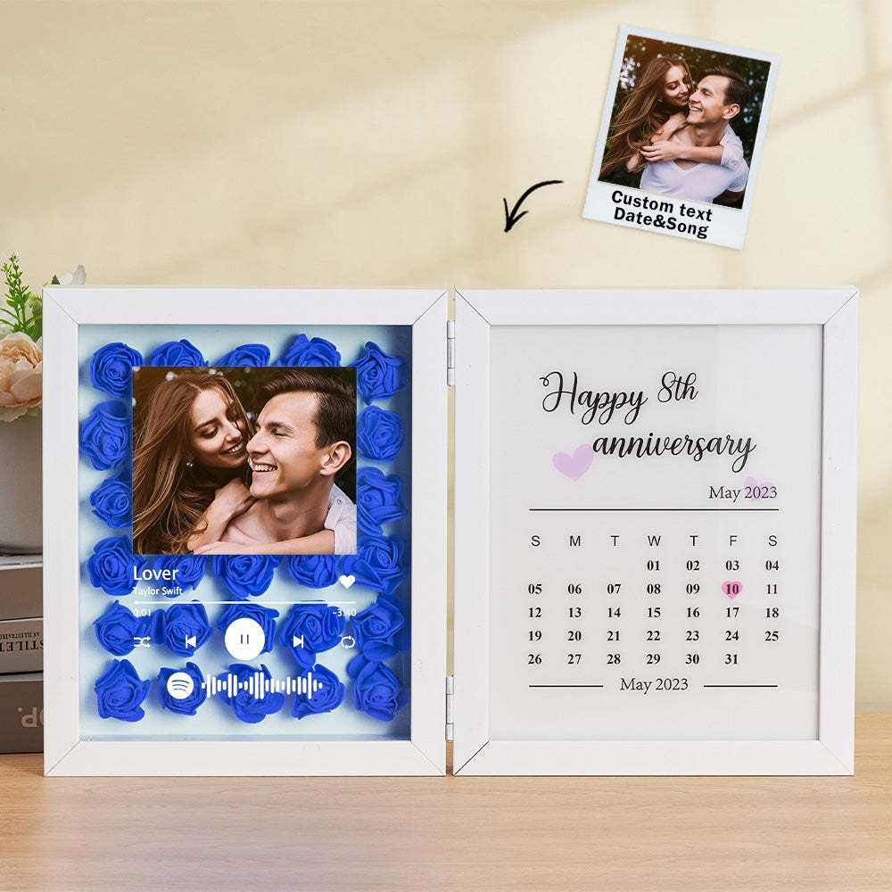 Personalized Photo Rose Flower Foldable Frame Custom Music Code Anniversary Gift for Couple - mymoonlampuk