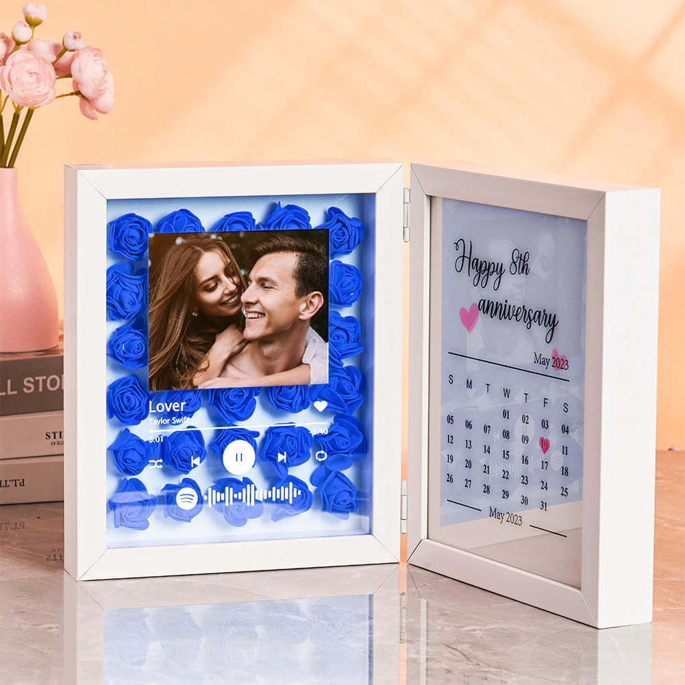 Personalized Photo Rose Flower Foldable Frame Custom Music Code Anniversary Gift for Couple - mymoonlampuk