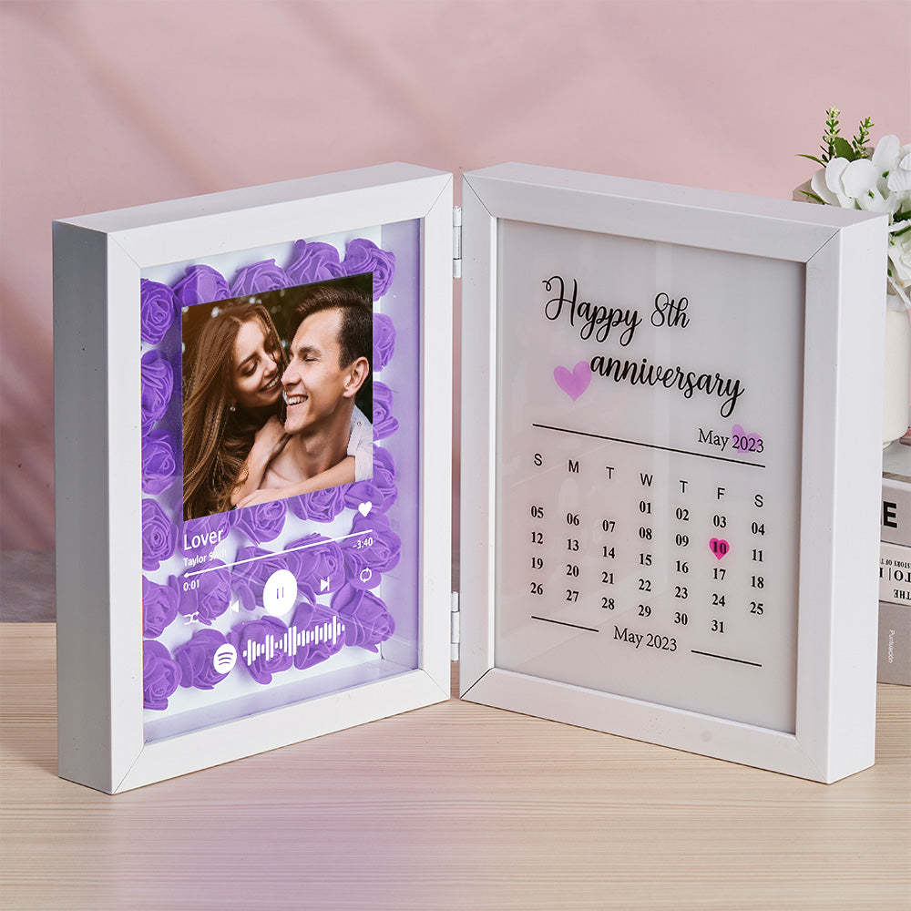 Personalized Photo Rose Flower Foldable Frame Custom Music Code Anniversary Gift for Couple - mymoonlampuk