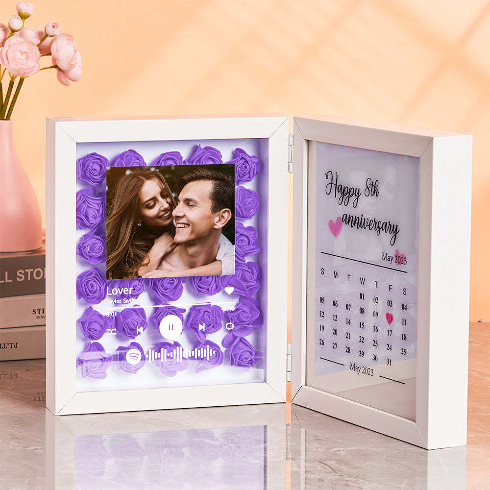 Personalized Photo Rose Flower Foldable Frame Custom Music Code Anniversary Gift for Couple - mymoonlampuk