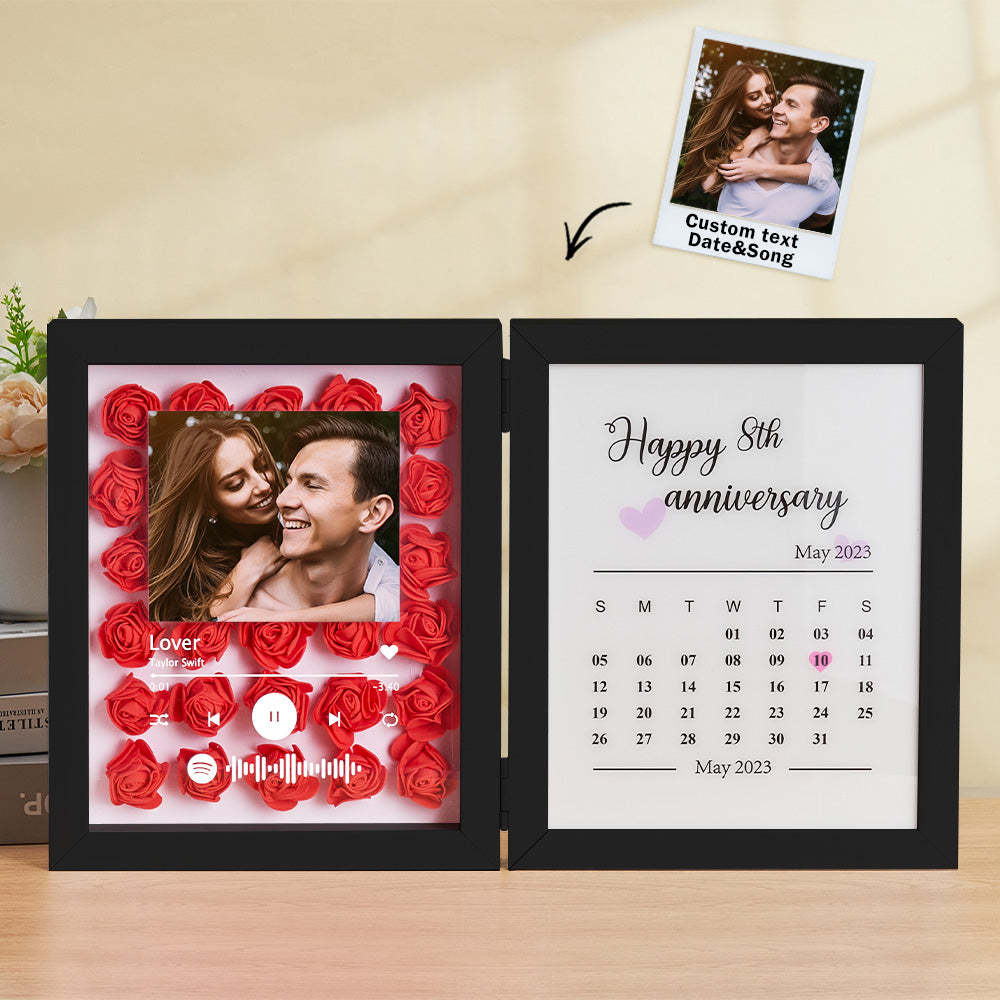 Personalized Photo Rose Flower Foldable Frame Custom Music Code Anniversary Gift for Couple - mymoonlampuk