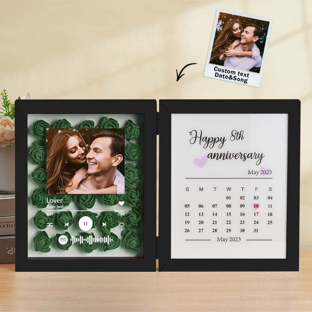 Personalized Photo Rose Flower Foldable Frame Custom Music Code Anniversary Gift for Couple - mymoonlampuk