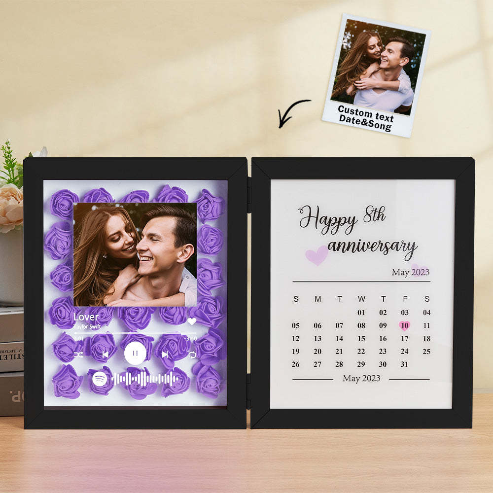 Personalized Photo Rose Flower Foldable Frame Custom Music Code Anniversary Gift for Couple - mymoonlampuk