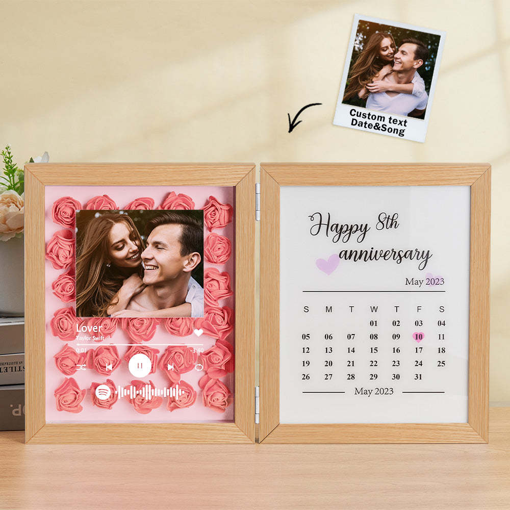 Personalized Photo Rose Flower Foldable Frame Custom Music Code Anniversary Gift for Couple - mymoonlampuk