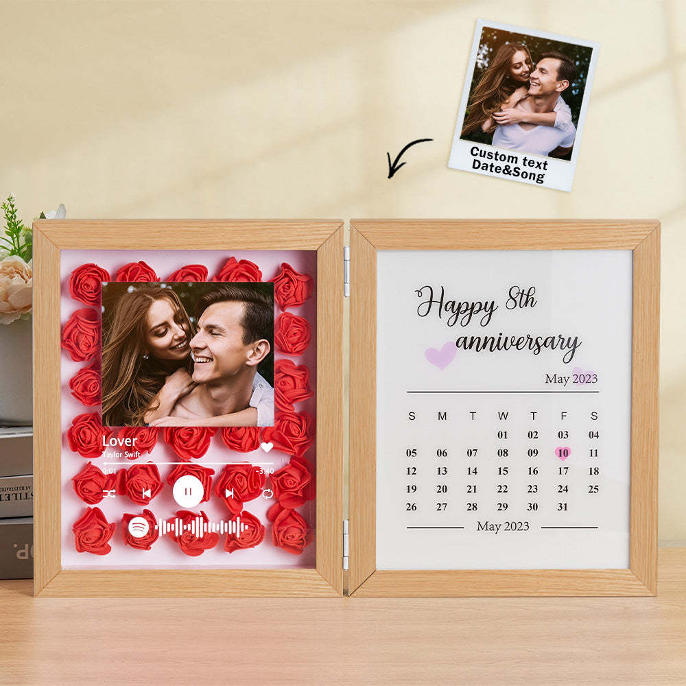 Personalized Photo Rose Flower Foldable Frame Custom Music Code Anniversary Gift for Couple - mymoonlampuk