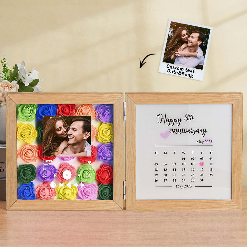 Personalized Photo Rose Flower Foldable Frame Custom Music Code Anniversary Gift for Couple - mymoonlampuk