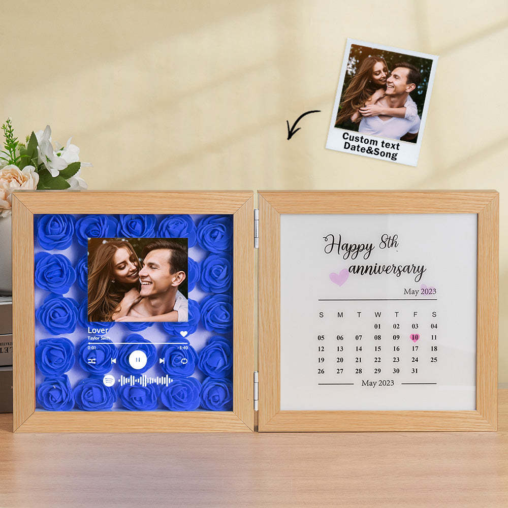 Personalized Photo Rose Flower Foldable Frame Custom Music Code Anniversary Gift for Couple - mymoonlampuk