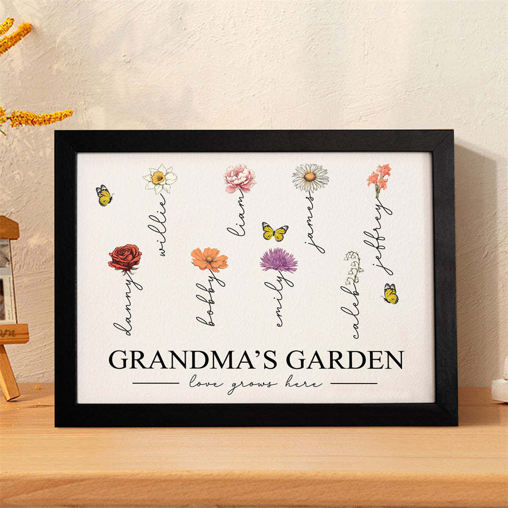 Custom Birth Month Flowers Garden With Grandkids Names Love Grows Here Personalized Wooden Photo Frame Mother's Day Gift