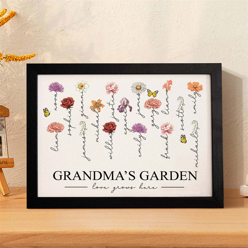 Custom Birth Month Flowers Garden With Grandkids Names Love Grows Here Personalized Wooden Photo Frame Mother's Day Gift