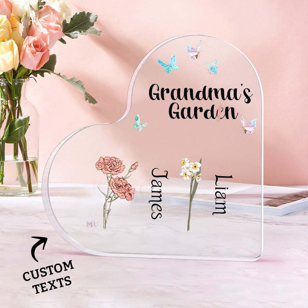 Custom Heart Shaped Acrylic Signs 1-6 Personalized Names Grandma's Garden Mother's Day Gift - SantaSocks