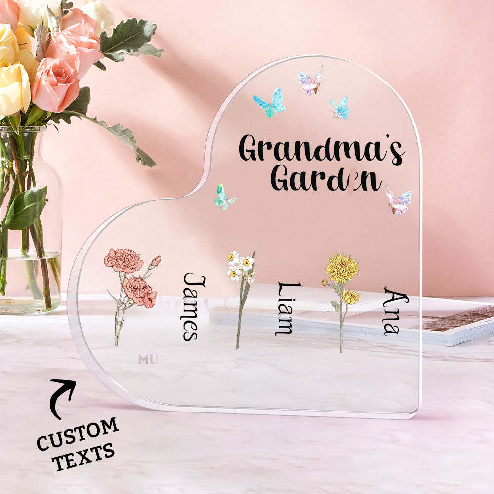 Custom Heart Shaped Acrylic Signs 1-6 Personalized Names Grandma's Garden Mother's Day Gift - SantaSocks