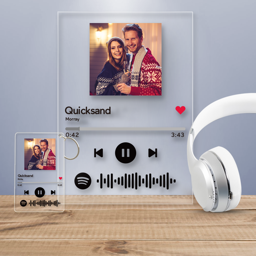 Spotify Acrylic Glass Custom Scannable Spotify Code Music Plaque Frame A Same Design Keychain for Free(5.9IN X 7.7IN & 2.1IN X 3.4IN)
