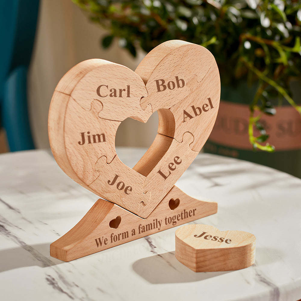 Custom Engraved Wooden Name Heart Puzzle Decor Family Name Heart Puzzle Home Decoration - mymoonlampuk