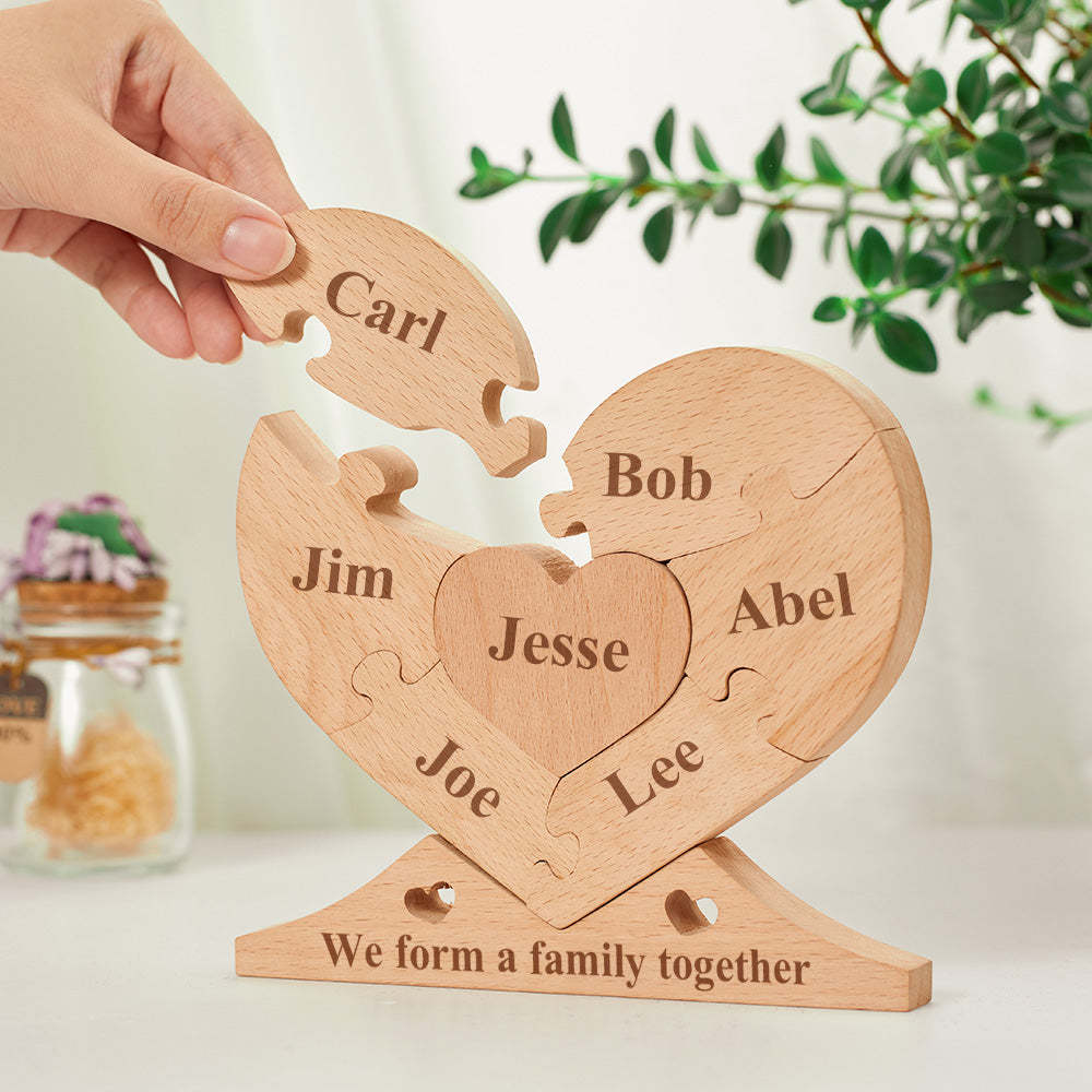 Custom Engraved Wooden Name Heart Puzzle Decor Family Name Heart Puzzle Home Decoration - mymoonlampuk