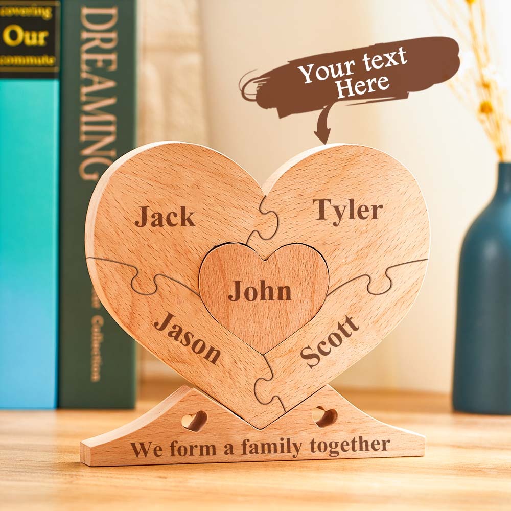 Custom Engraved Wooden Name Heart Puzzle Decor Family Name Heart Puzzle Home Decoration - mymoonlampuk