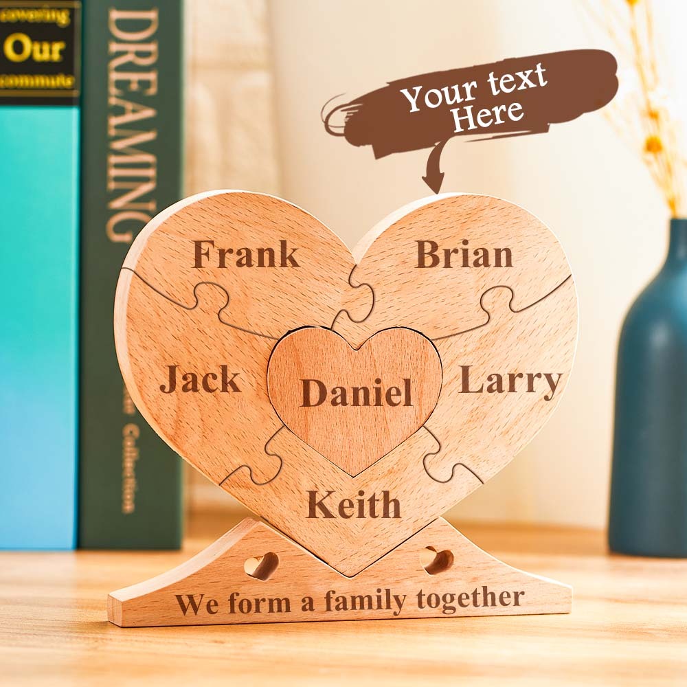 Custom Engraved Wooden Name Heart Puzzle Decor Family Name Heart Puzzle Home Decoration - mymoonlampuk