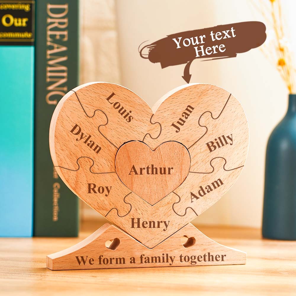Custom Engraved Wooden Name Heart Puzzle Decor Family Name Heart Puzzle Home Decoration - mymoonlampuk