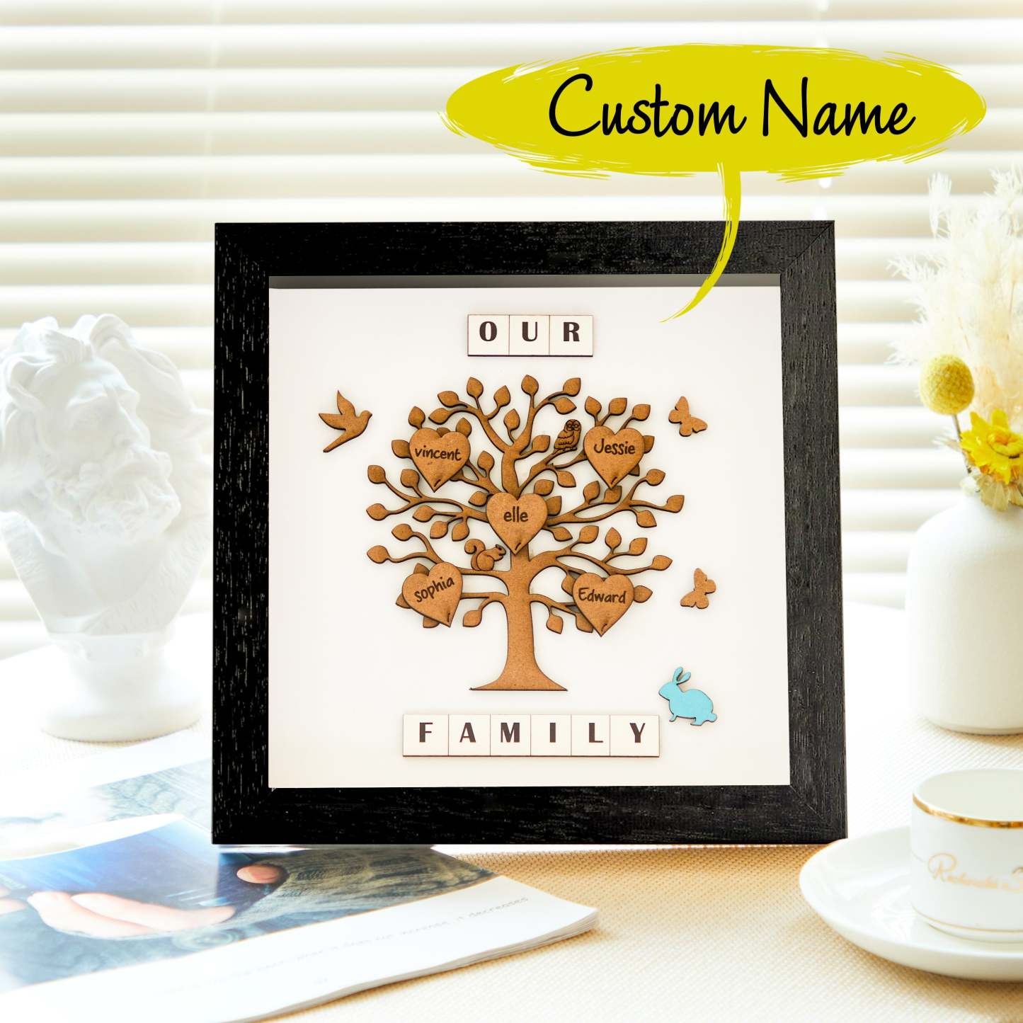 Custom Names Tree Frame Desk Decoration Personalized Family Tree Father's Day Gifts - mymoonlampuk