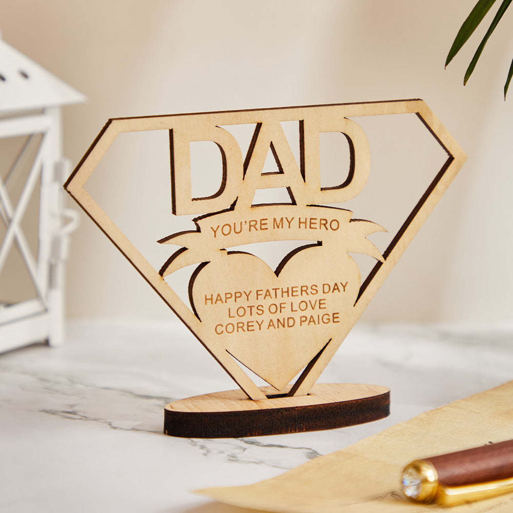 Custom Engraved DAD Wooden Plaque Stand Personalized Keepsake Father's Day Gifts - mymoonlampuk