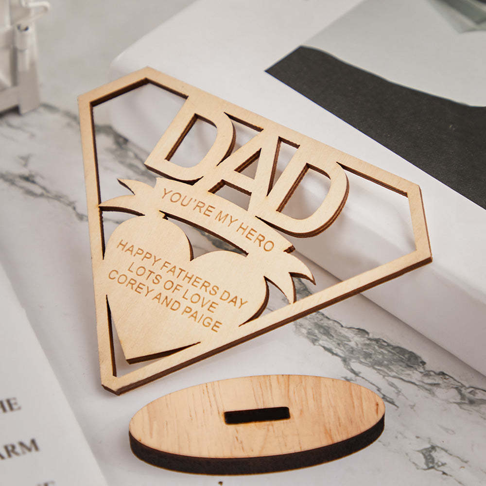 Custom Engraved DAD Wooden Plaque Stand Personalized Keepsake Father's Day Gifts - mymoonlampuk