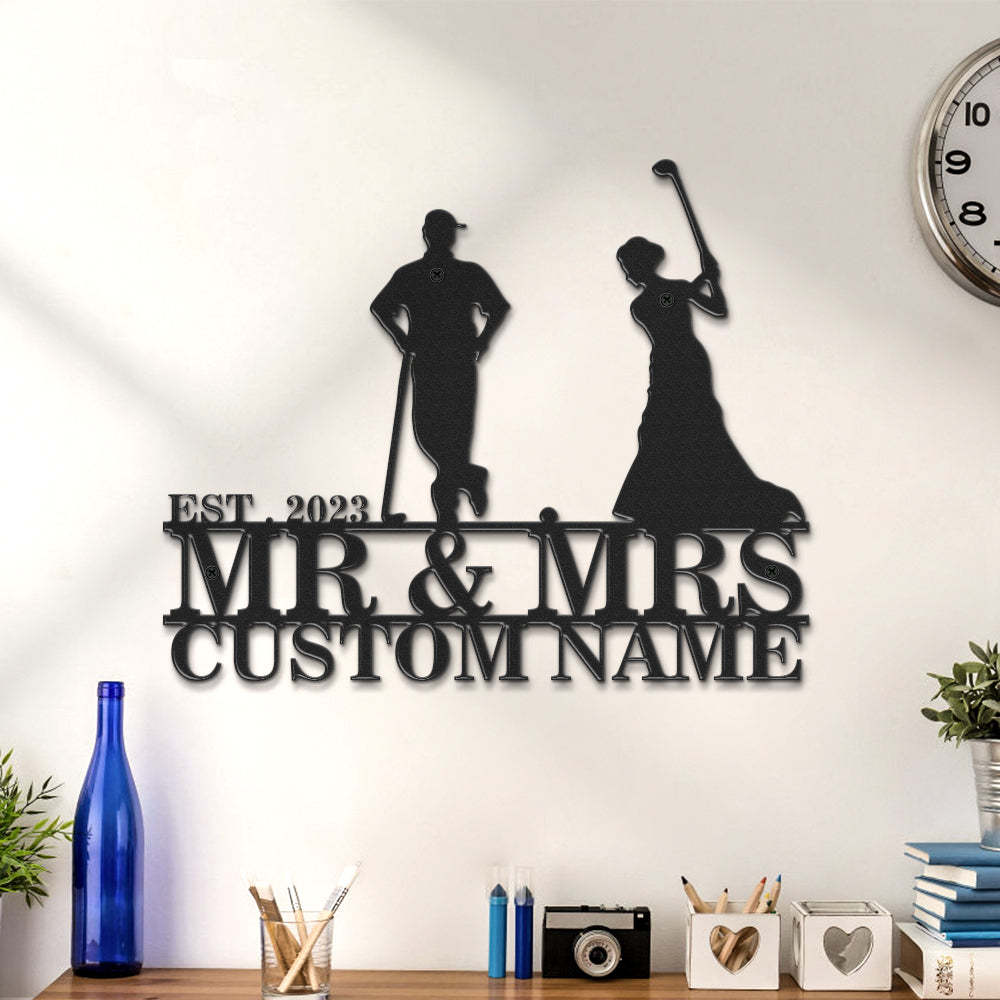 Custom Golfer Couple Metal Wall Art Personalized Couple Name LED Lights Decor Gift for Anniversary - photomoonlamp