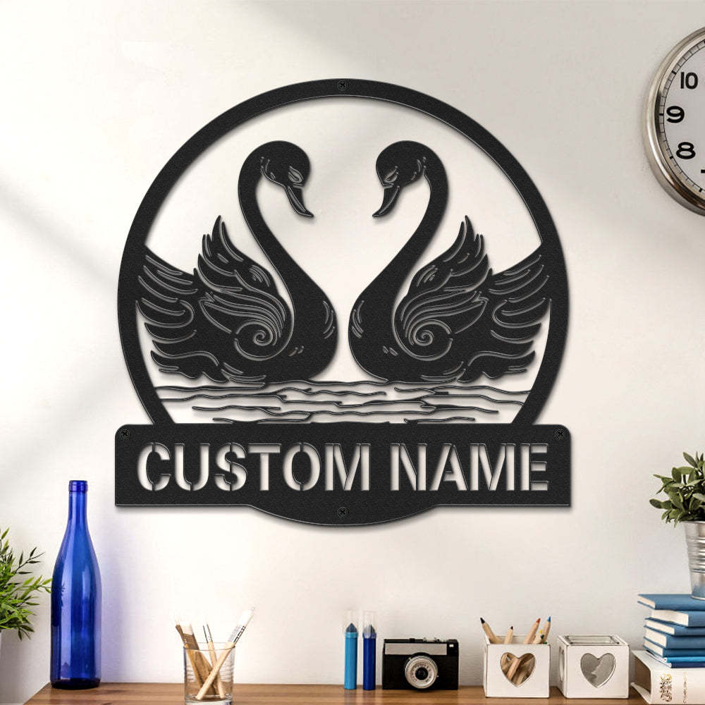 Custom Swan Signs Metal Wall Art Personalized Couple LED Lights Decor Gift for Lover - photomoonlamp