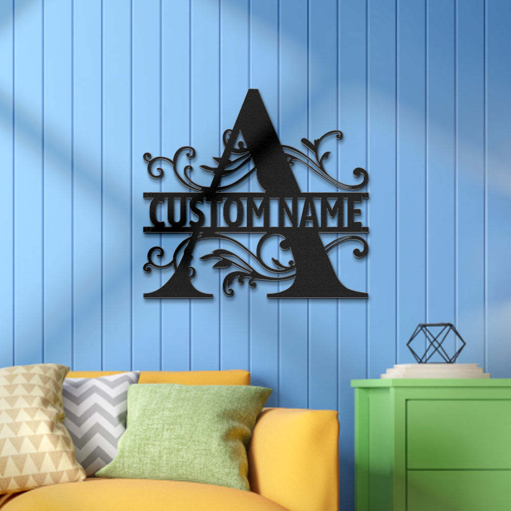 Custom Monogram Name Signs Metal Wall Art LED Lights Home Decor Gift - photomoonlamp