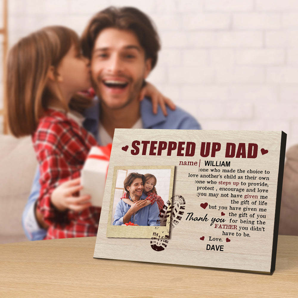 Personalized Desktop Picture Frame Custom Stepped Up Dad Sign Father's Day Gift - mymoonlampuk