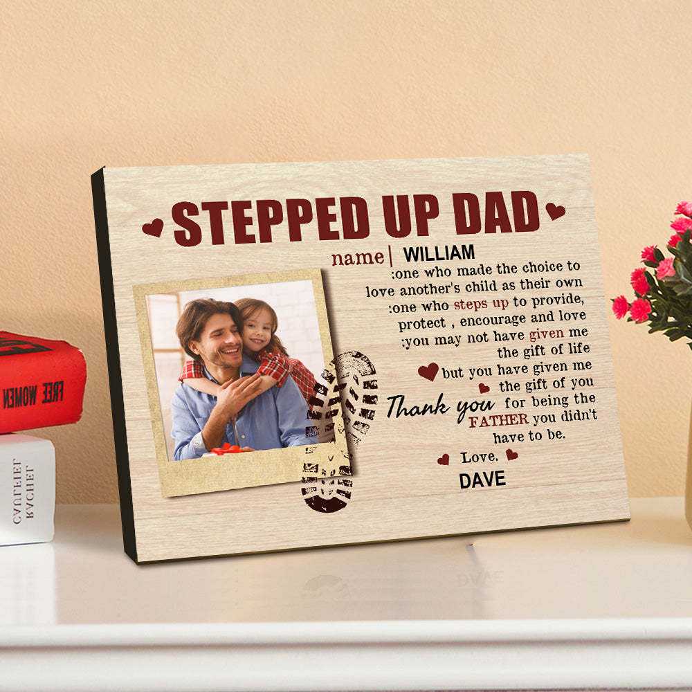 Personalized Desktop Picture Frame Custom Stepped Up Dad Sign Father's Day Gift - mymoonlampuk