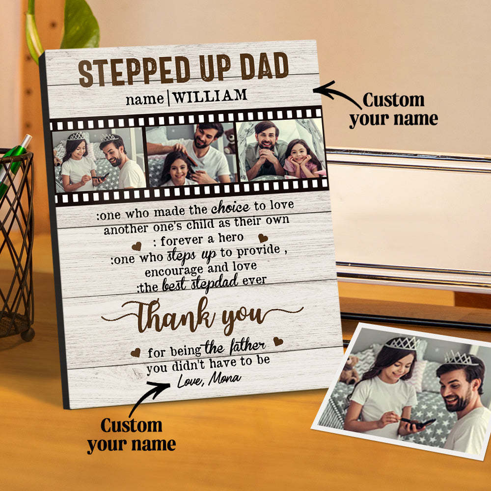 Personalized Desktop Picture Frame Custom Stepped Up Dad Film Sign Father's Day Gift - mymoonlampuk