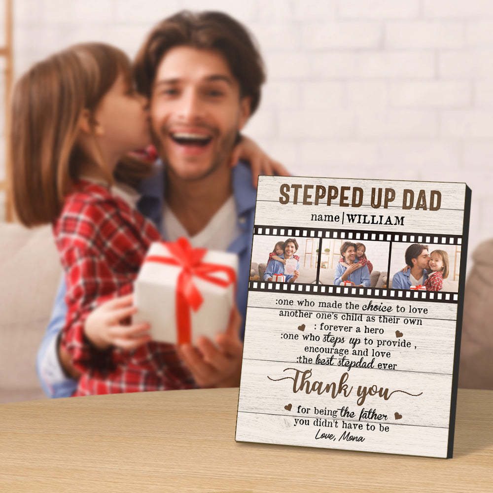 Personalized Desktop Picture Frame Custom Stepped Up Dad Film Sign Father's Day Gift - mymoonlampuk