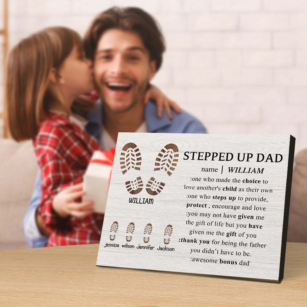 Personalized Footprint Picture Frame Custom Stepped Up Dad Sign Father's Day Gift - mymoonlampuk
