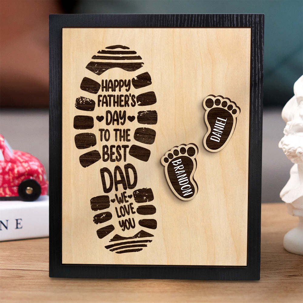 Personalized Footprints Wooden Frame Custom Family Member Names Father's Day Gift - mymoonlampuk