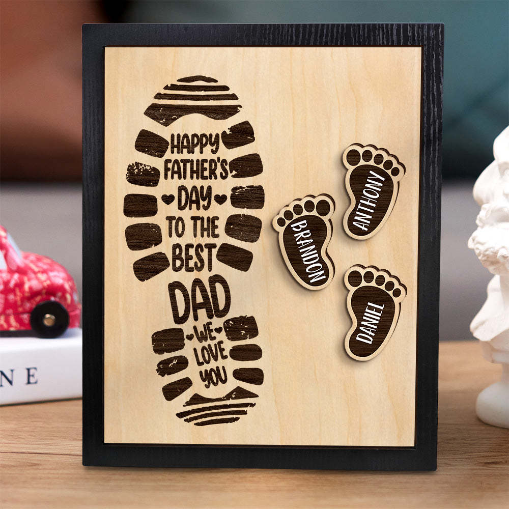 Personalized Footprints Wooden Frame Custom Family Member Names Father's Day Gift - mymoonlampuk