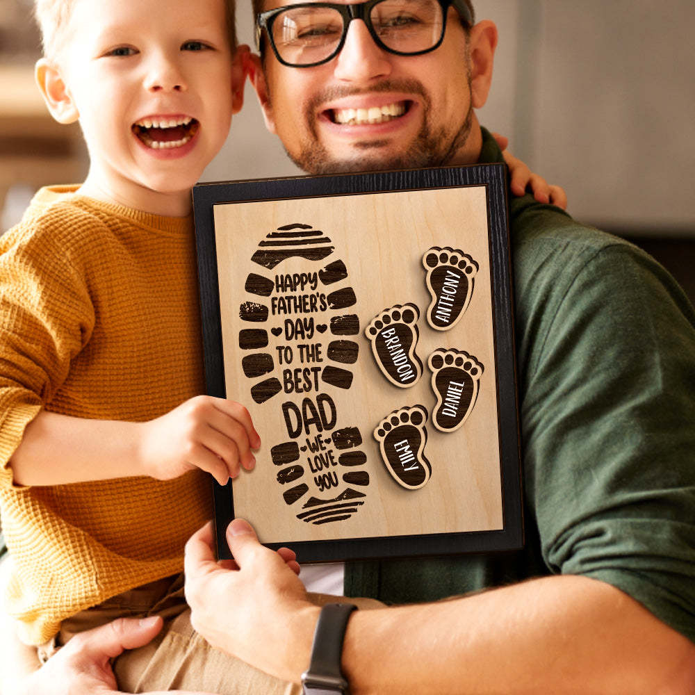 Personalized Footprints Wooden Frame Custom Family Member Names Father's Day Gift - mymoonlampuk