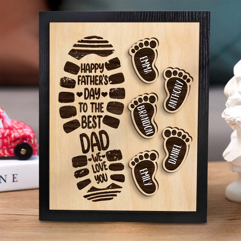 Personalized Footprints Wooden Frame Custom Family Member Names Father's Day Gift - mymoonlampuk